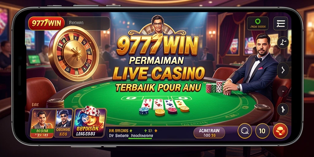 Screenshot utama 9777WIN menampilkan dealer live dan permainan yang mendebarkan.