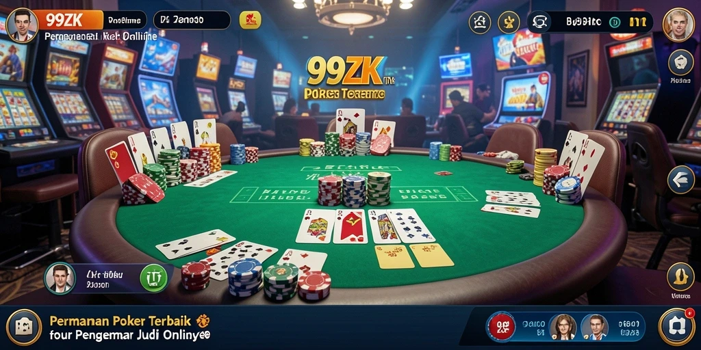 Screenshot menunjukkan gameplay poker yang menegangkan dan interaktif.