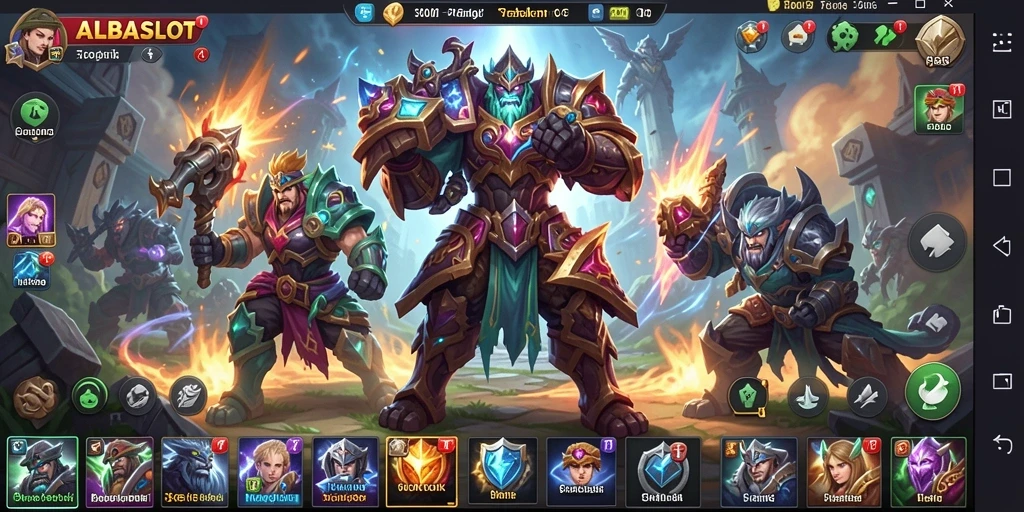 Tampilan gameplay <strong>ALBASLOT</strong> dengan pertempuran strategis yang mendebarkan.
