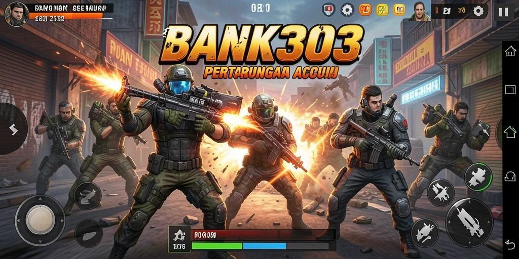Screenshot gameplay BANK303 menunjukkan aksi yang mendebarkan dan intens.