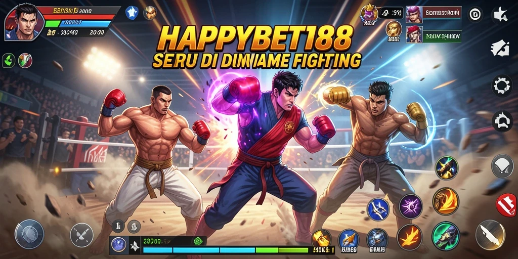 Tampilan gameplay <strong>HAPPYBET188</strong> menampilkan pertarungan seru antara karakter.