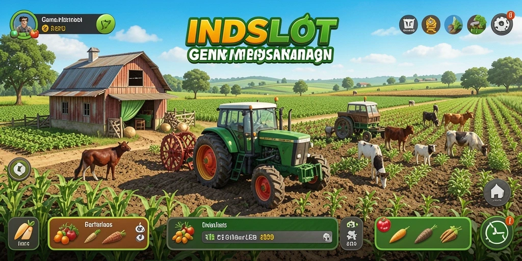 Tampilan gameplay INDSLOT yang menarik dengan suasana pertanian.