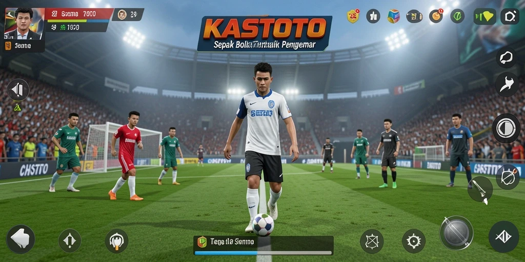 Tampilan gameplay seru dalam pertandingan sepak bola KASTOTO.