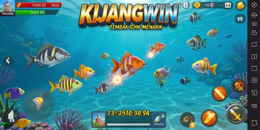 Screenshot gameplay KIJANGWIN menampilkan aksi menembak ikan yang seru.