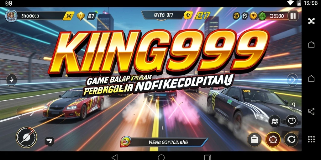 Screenshot gameplay <strong>KING999</strong> menampilkan aksi balap yang mendebarkan dan mobil cepat.