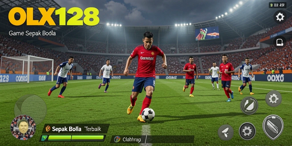 Screenshot gameplay OLX128 yang penuh aksi dan strategi sepak bola.