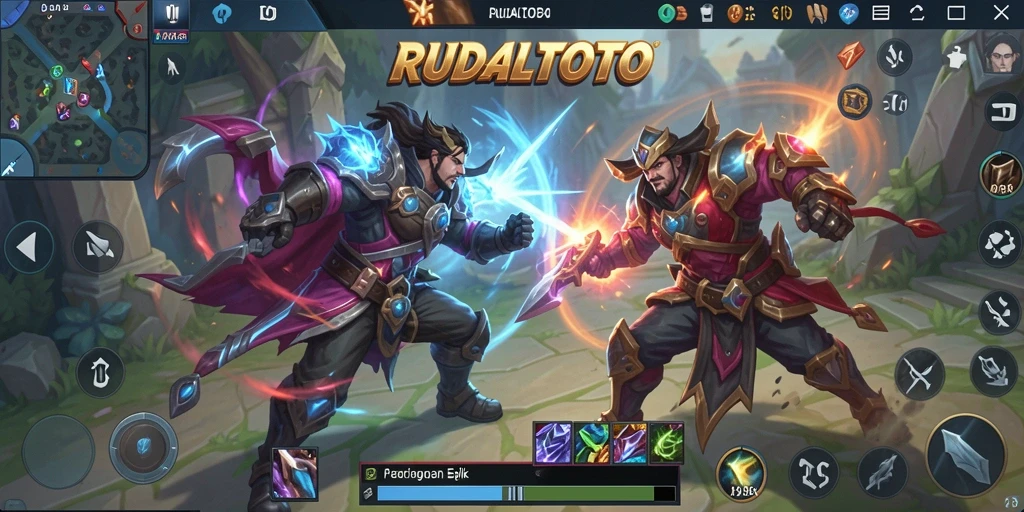 Screenshot RUDALTOTO menampilkan aksi panas dalam pertempuran MOBA.